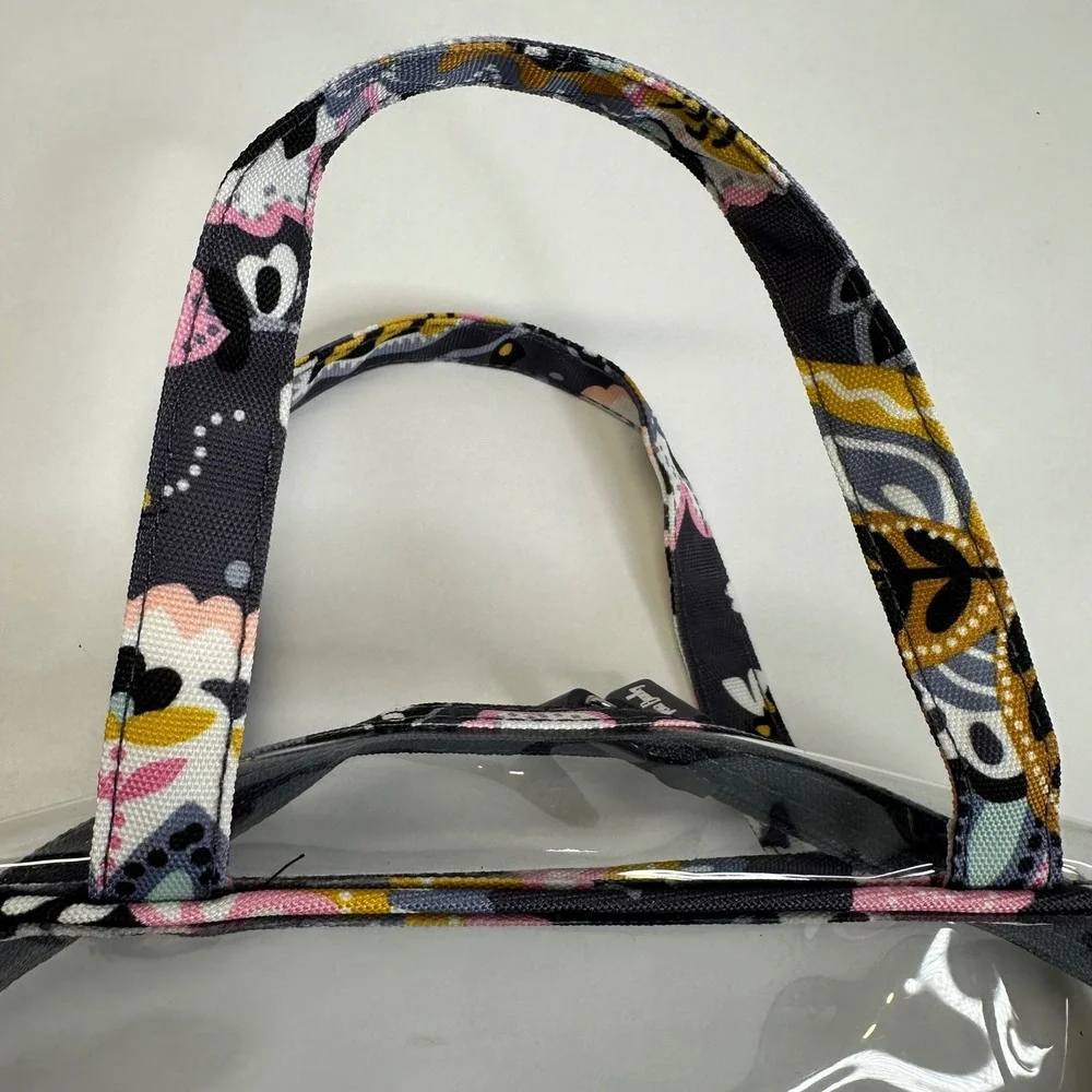 Vera Bradley Clear Cosmetic Bag Floral Trim Navy Blue Travel Organizer Pouch